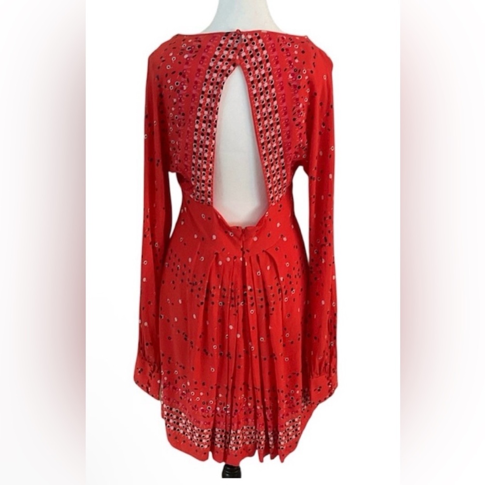 Free People Coryn Coral Print Pleated Cut Out Dress Long Sleeve Size 10 - Picture 3 of 9